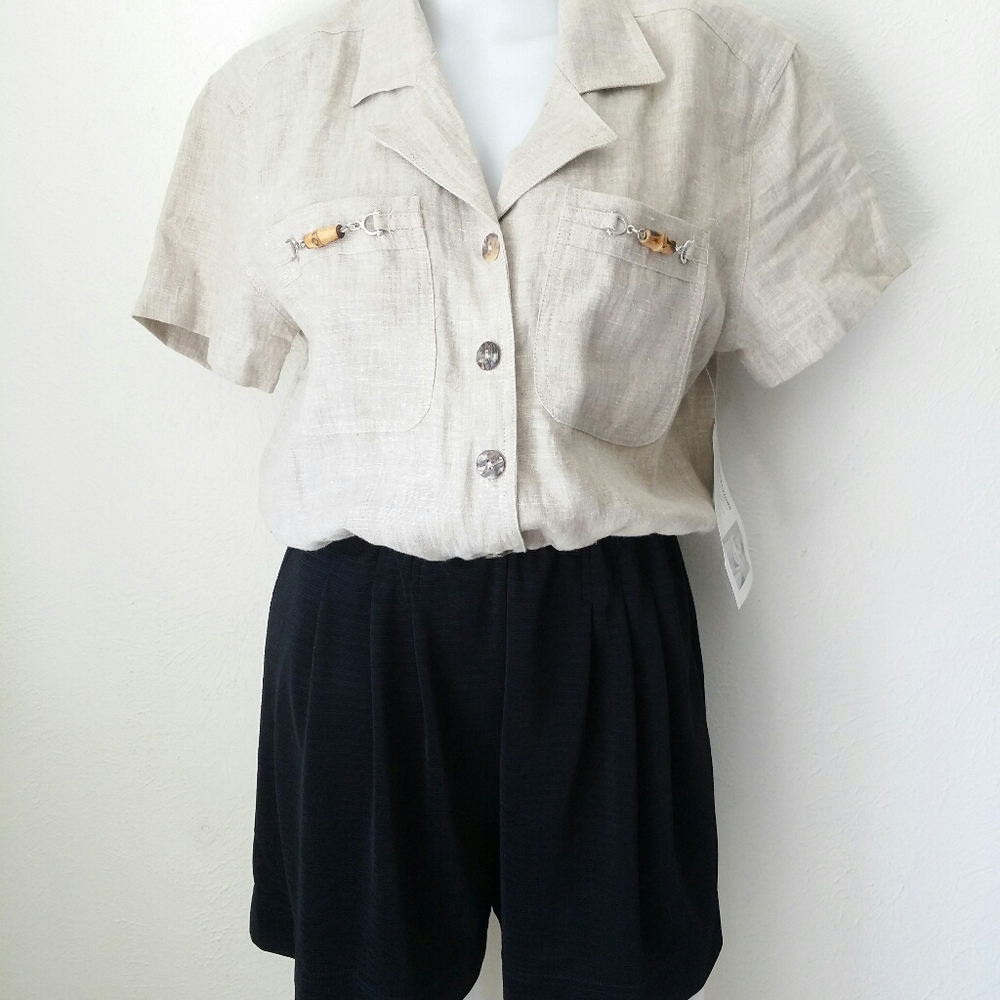 Nwt 80's Vintage Beige Romper Casual Summer Coastal